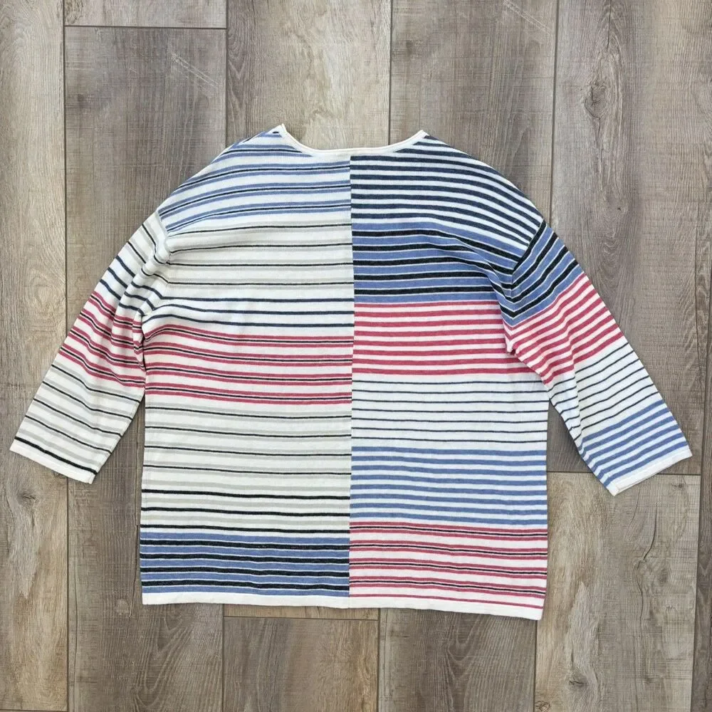 J.Jill Womens Striped Lightweight Sweater Size L Blue Red Coastal Classic USA - Picture 5 of 10
